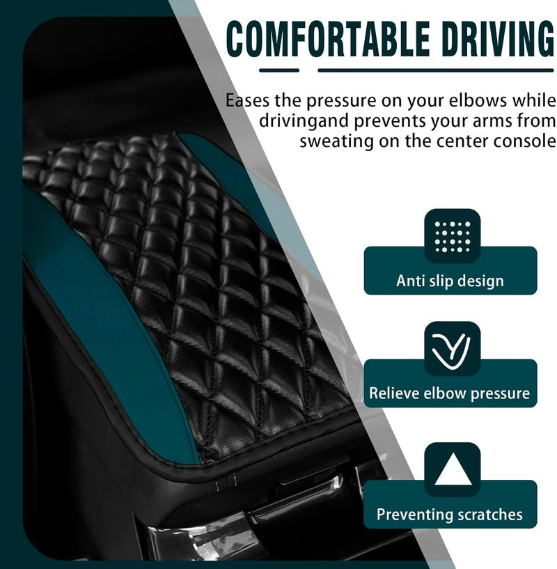 Couslcd Auto Center Console Pad, Universal Waterproof Armrest Seat Box Cover, Car Interior Accessories, Leather Auto Armrest Cover Protector for Most Vehicle, SUV, Truck (Dark Green) - Image 4